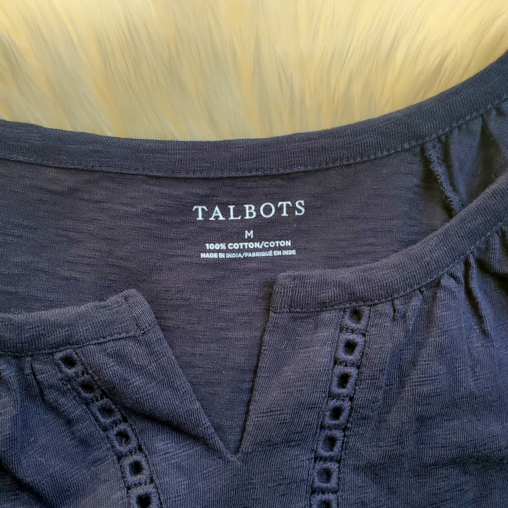 Navy Blue Cotton Talbots T shirt M - Picture 2 of 5
